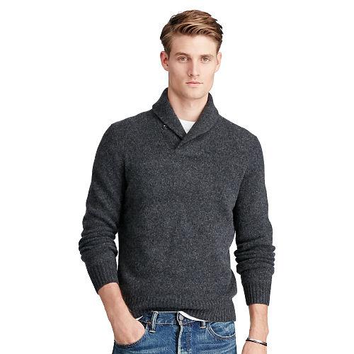 Polo Ralph Lauren Merino-cashmere Shawl Sweater Black Coal Heather