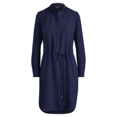 Ralph Lauren Georgette Drawcord Shirtdress Rl Navy