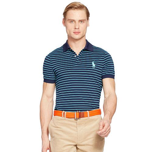 Ralph Lauren Polo Golf Custom-fit Striped Polo French Navy/spring Aqua