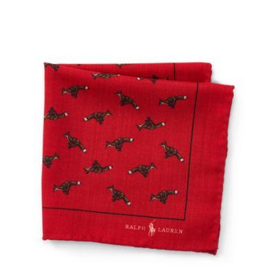 Ralph Lauren Fox-print Wool Pocket Square Red