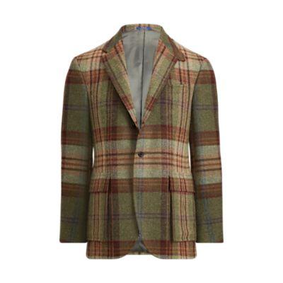Ralph Lauren Polo Plaid Tweed Sport Coat Brown And Olive W/plum