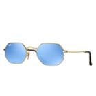 Ray-ban Octagonal Flat Gold Sunglasses, Blue Lenses - Rb3556n