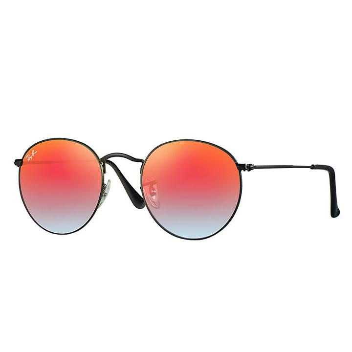 Ray-ban Round Black Sunglasses, Orange Gradient Flash Lenses - Rb3447