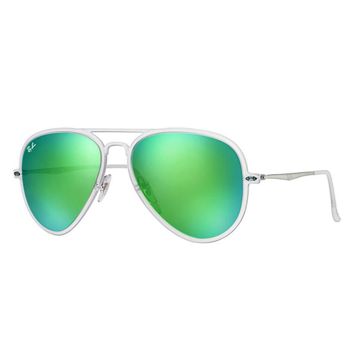 Ray-ban Aviator Light Ray Ii Silver Sunglasses, Green Lenses - Rb4211
