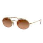 Ray-ban Oval Double Bridge Gold Sunglasses, Brown Lenses - Rb3847n