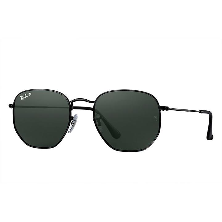Ray-ban Hexagonal Flat Black Sunglasses, Polarized Green Lenses - Rb3548n
