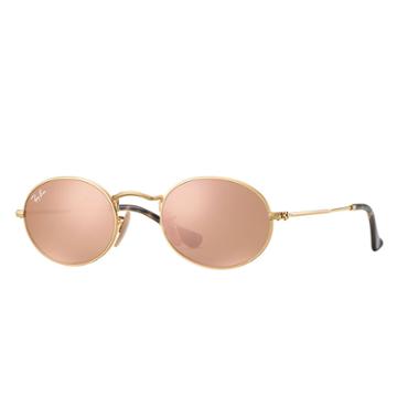 Ray-ban Oval Flat Gold Sunglasses, Pink Lenses - Rb3547n
