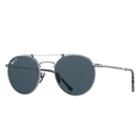 Ray-ban Round Titanium Matte Silver Sunglasses, Polarized Blue Lenses - Rb8147m