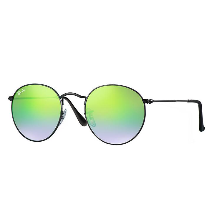 Ray-ban Round Gradient Black Sunglasses, Green Flash Lenses - Rb3447