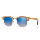 Ray-ban Clubmaster Wood Brown Sunglasses, Blue Lenses - Rb3016m