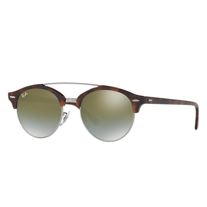 Ray-ban Clubround Double Bridge Tortoise Sunglasses, Green Lenses - Rb4346
