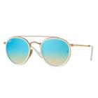 Ray-ban Men's Round Double Bridge Gold Sunglasses, Blue Lenses - Rb3647n
