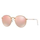 Ray-ban Round Metal Folding Copper Sunglasses, Pink Lenses - Rb3532