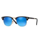 Ray-ban Clubmaster Folding  Gold Sunglasses, Blue Flash Lenses - Rb2176