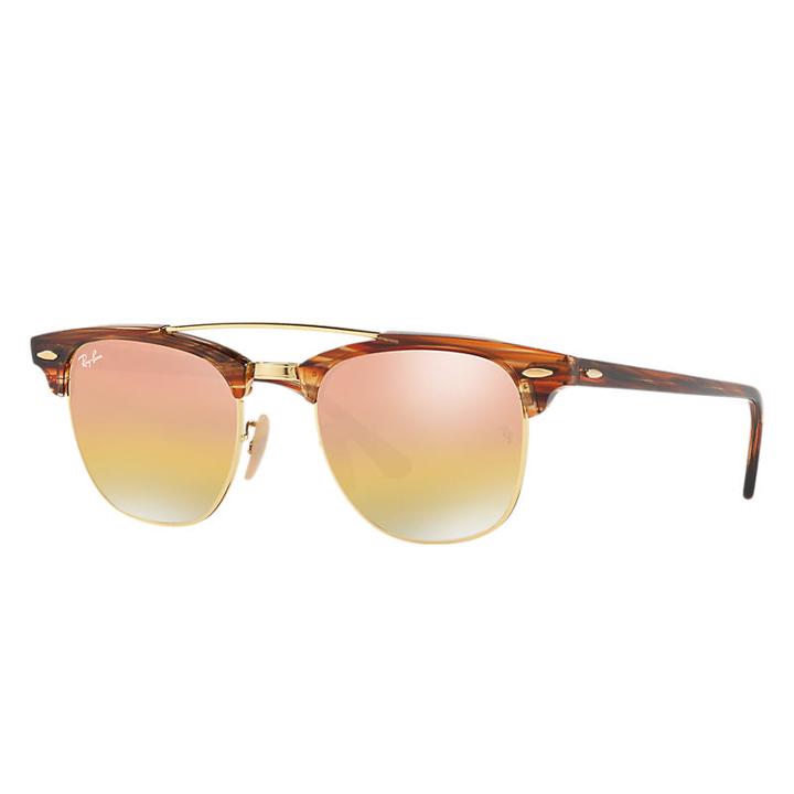 Ray-ban Men's Clubmaster Double Bridge Brown Sunglasses, Pink Lenses - Rb3816