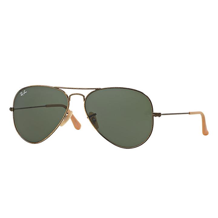 Ray-ban Aviator Distressed Gold  Sunglasses, Green Lenses - Rb3025