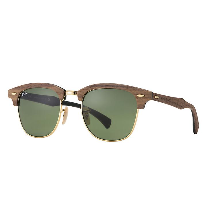 Ray-ban Clubmaster Wood Brown Sunglasses, Green Lenses - Rb3016m