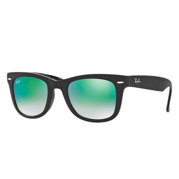 Ray-ban Men's Wayfarer Folding Black Sunglasses, Green Flash Lenses - Rb4105