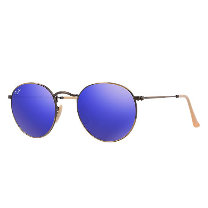 Ray-ban Round Copper Sunglasses, Blue Flash Lenses - Rb3447