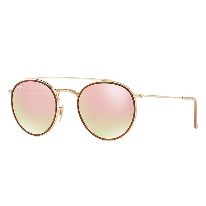 Ray-ban Men's Round Double Bridge Gold Sunglasses, Pink Lenses - Rb3647n