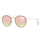 Ray-ban Men's Round Double Bridge Gold Sunglasses, Pink Lenses - Rb3647n