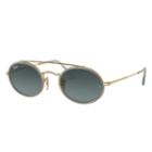 Ray-ban Oval Double Bridge Gold Sunglasses, Blue Lenses - Rb3847n