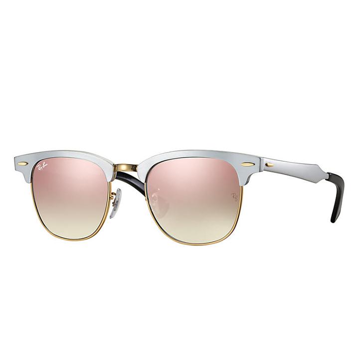 Ray-ban Clubmaster Aluminum Silver Sunglasses, Pink Flash Lenses - Rb3507