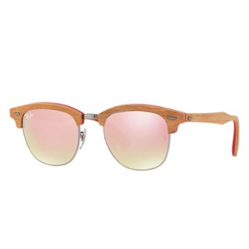Ray-ban Clubmaster Wood Brown Sunglasses, Pink Lenses - Rb3016m