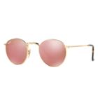 Ray-ban Round Flat Gold Sunglasses, Pink Lenses - Rb3447n