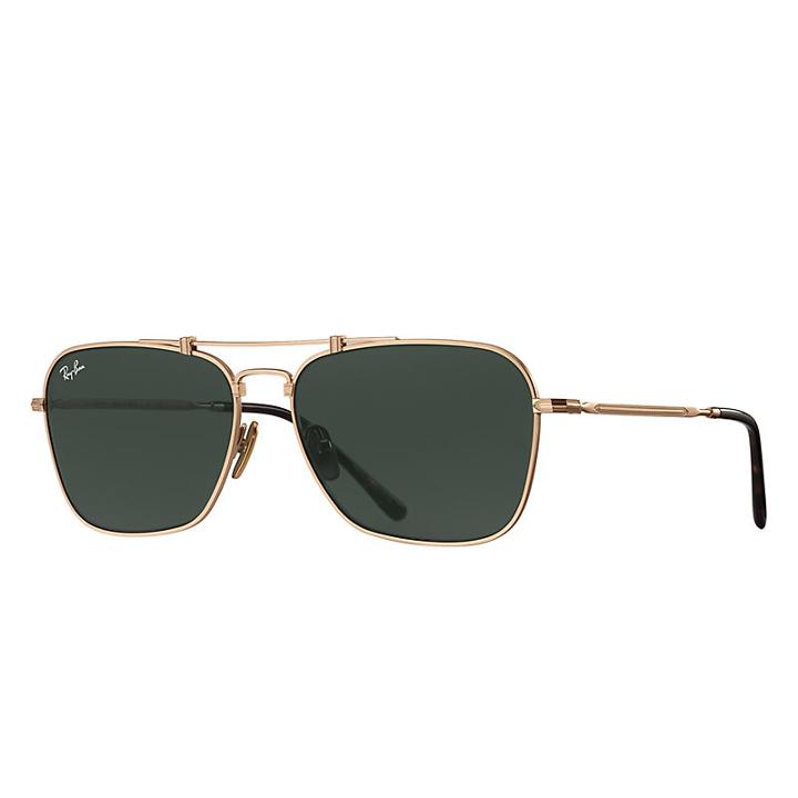 Ray-ban Caravan Titanium White Gold Sunglasses, Green Lenses - Rb8136