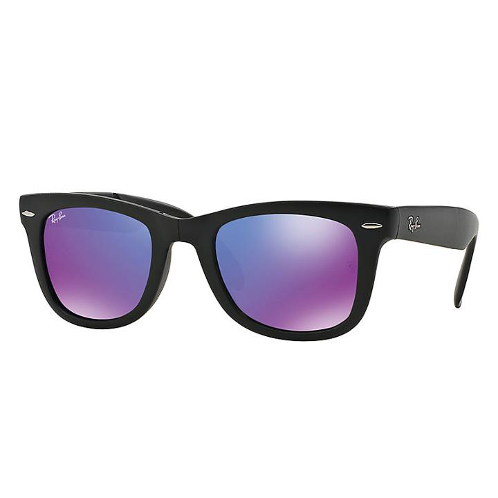 Ray-ban Wayfarer Folding Black Sunglasses, Violet Flash Lenses - Rb4105