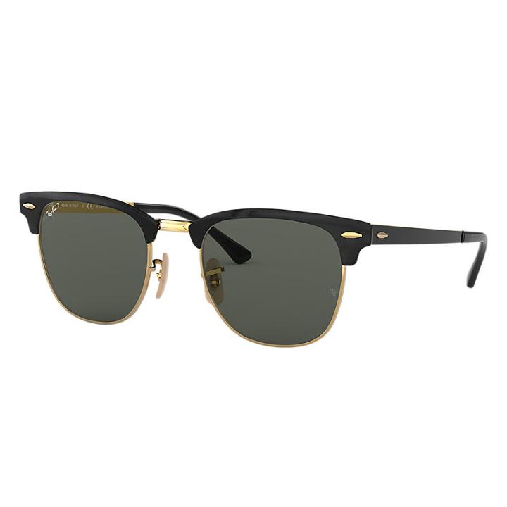 Ray-ban Clubmaster Metal Black Sunglasses, Polarized Green Lenses - Rb3716