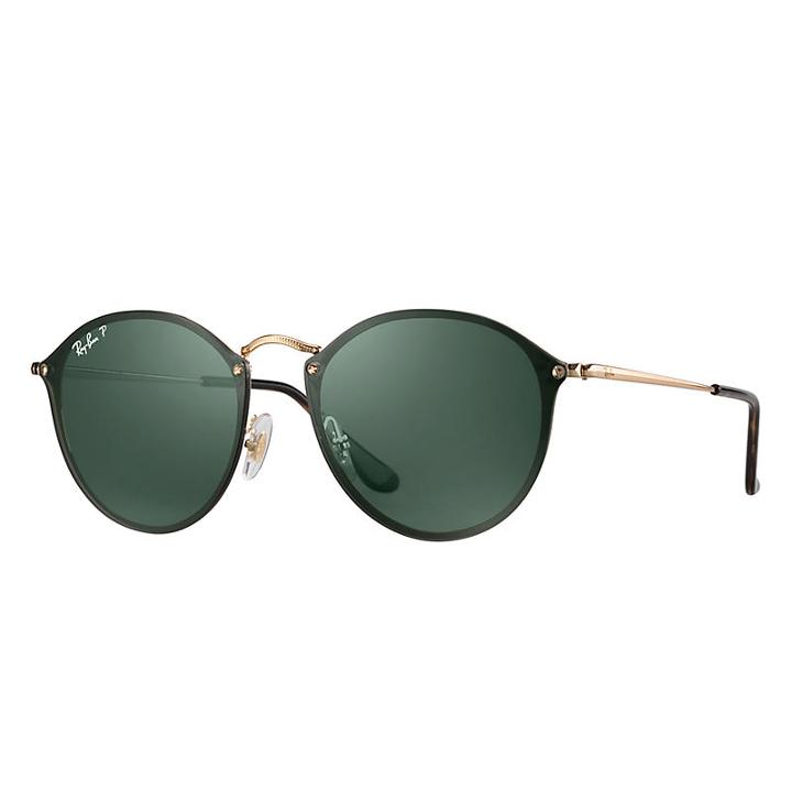 Ray-ban Blaze Round Gold Sunglasses, Polarized Green Lenses - Rb3574n