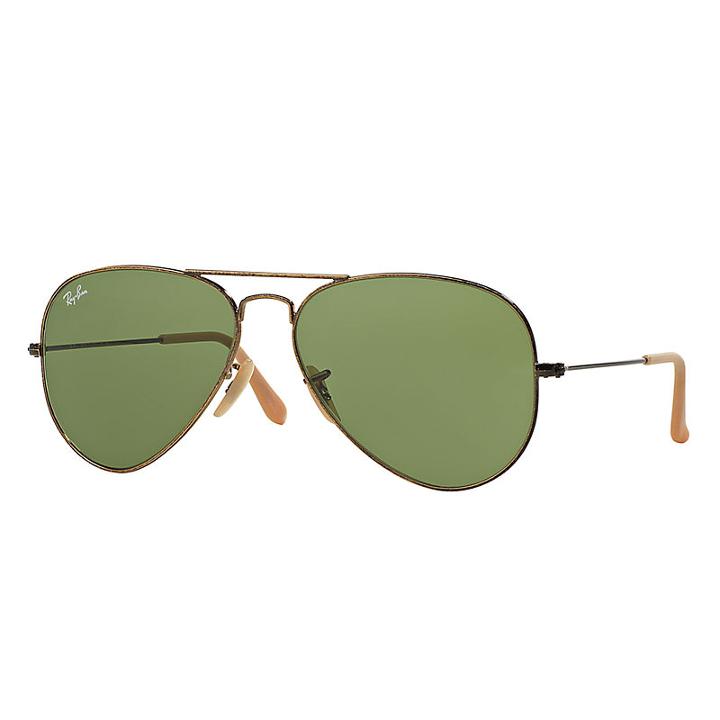 Ray-ban Aviator Distressed Gold Sunglasses, Green Lenses - Rb3025
