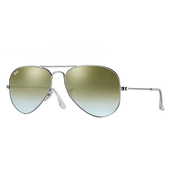 Ray-ban Aviator Silver Sunglasses, Green Flash Lenses - Rb3025