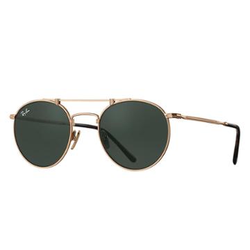 Ray-ban Round Titanium White Gold Sunglasses, Green Lenses - Rb8147