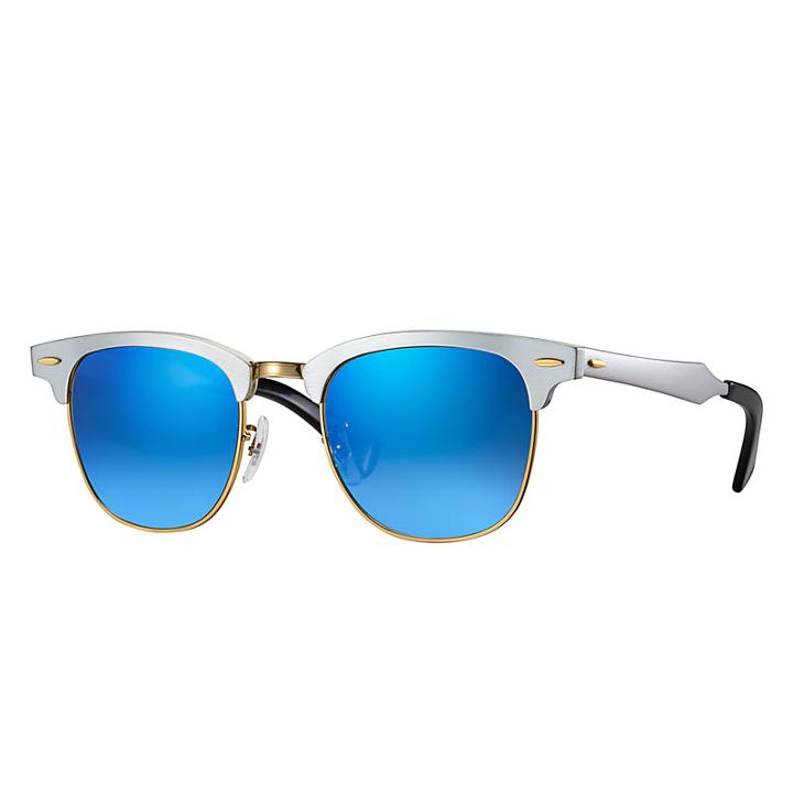 Ray-ban Clubmaster Aluminum  Silver Sunglasses, Blue Flash Lenses - Rb3507