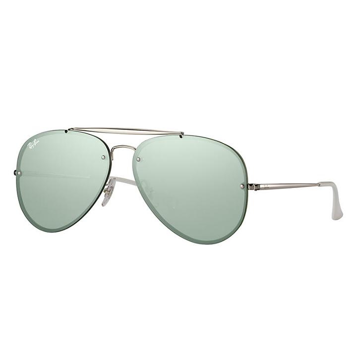 Ray-ban Blaze Aviator Silver Sunglasses, Green Lenses - Rb3584n