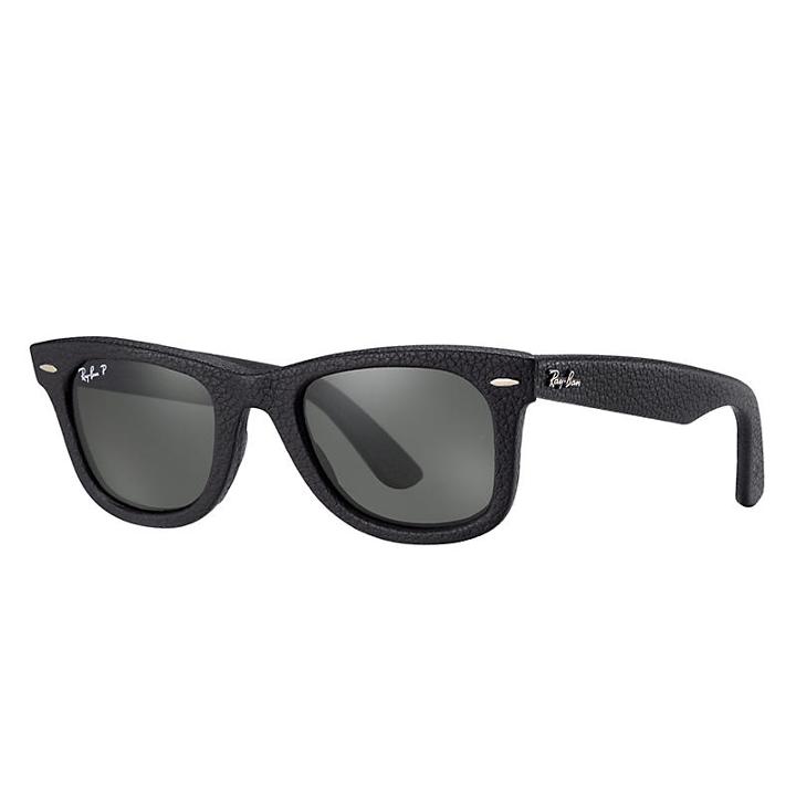 Ray-ban Wayfarer Leather Black Sunglasses, Polarized Green Lenses - Rb2140qm