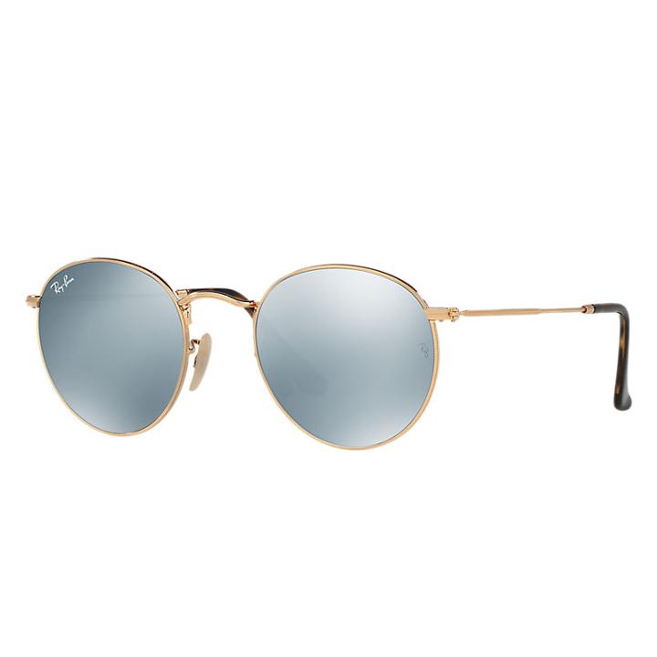 Ray-ban Round Flat Gold Sunglasses, Gray Lenses - Rb3447n
