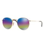 Ray-ban Round Mineral Gold Sunglasses, Blue Flash Lenses - Rb3447
