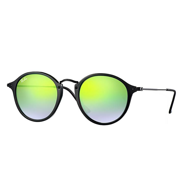 Ray-ban Round Fleck  Black Sunglasses, Green Flash Lenses - Rb2447