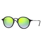 Ray-ban Round Fleck  Black Sunglasses, Green Flash Lenses - Rb2447