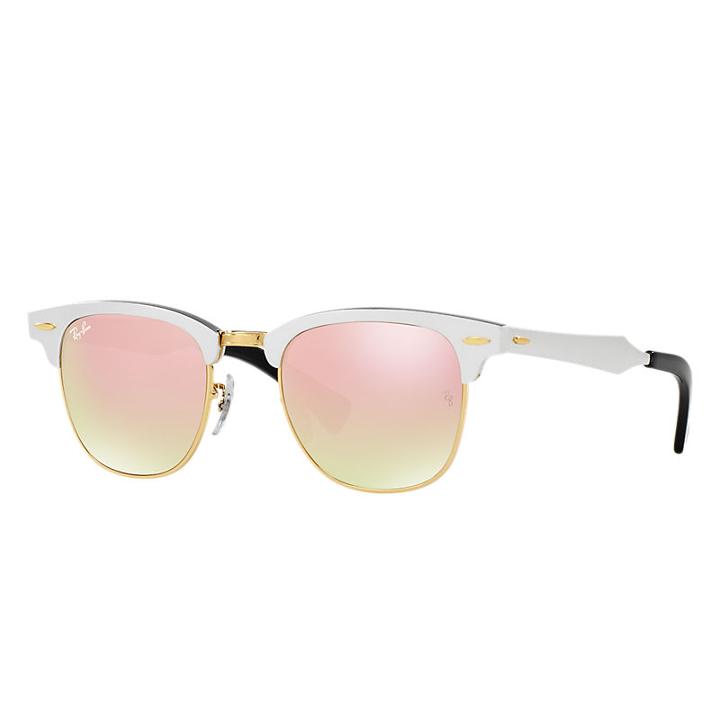 Ray-ban Clubmaster Aluminum  Silver Sunglasses, Pink Flash Lenses - Rb3507