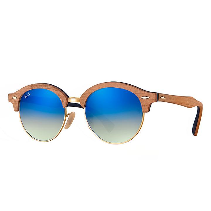 Ray-ban Clubround Wood Brown Sunglasses, Blue Lenses - Rb4246m