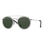 Ray-ban Round Double Bridge @collection Silver Sunglasses, Green Lenses - Rb3647n