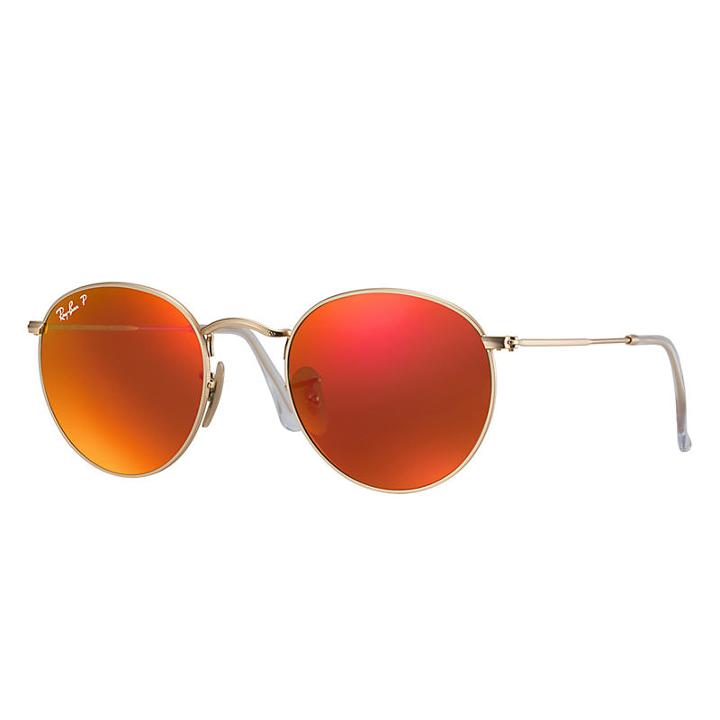 Ray-ban Round Gold Sunglasses, Polarized Orange Flash Lenses - Rb3447