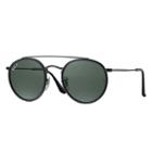 Ray-ban Men's Round Double Bridge Black Sunglasses, Polarized Green Lenses - Rb3647n