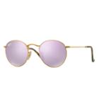 Ray-ban Round Flat Gold Sunglasses, Violet Lenses - Rb3447n
