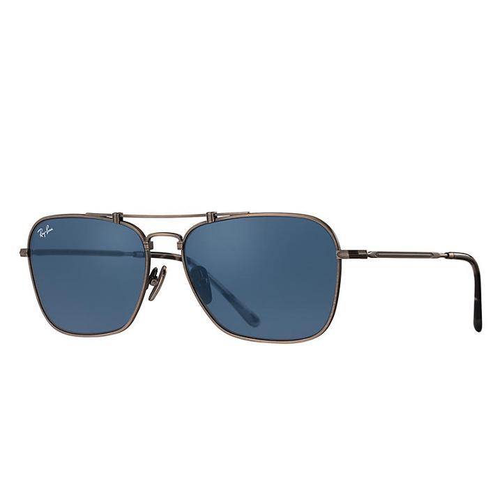 Ray-ban Caravan Titanium Pewter Sunglasses, Blue Lenses - Rb8136